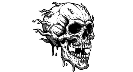 Obraz premium Fiery Skull with Dripping Details: A Monochromatic Illustration of a Grim Reaper's Head