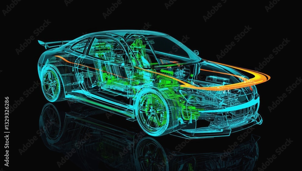 Poster 3d model of a car's internal structure