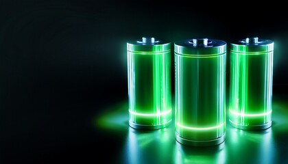 Glowing green power neon futuristic energy storage, high capacity rechargeable lithium 