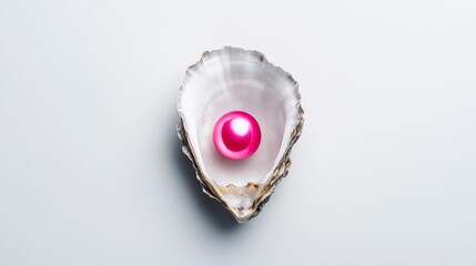 A single pink pearl in an oyster shell Over white Studio Background