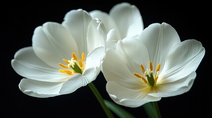 Fototapeta premium Close-up of three pristine white tulips (1)