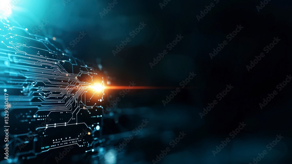 Poster futuristic abstract digital technology background with glowing circuit lines and light effects on da