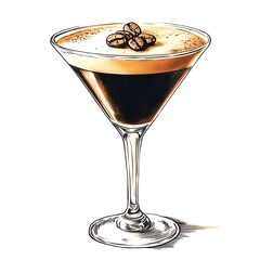 Espresso Martini Illustration with Coffee Bean Garnish