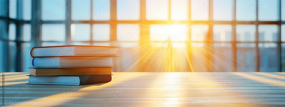 Poster an inspiring poster of a library with light rays emphasizing its importance.