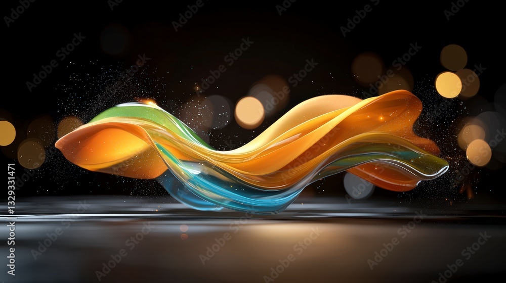Poster abstract flowing waves of colorful light and bokeh with a dynamic texture over a dark background