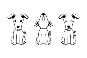Set of vector black and white cartoon character greyhound dog for design.