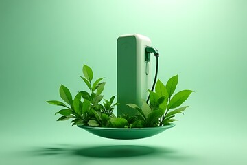 Innovative eco-friendly fuel pump surrounded by lush greenery clean energy concept studio