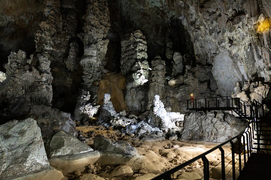 View of Kong Lor cave, longest underground river in the world, Laos, Southeast Asia