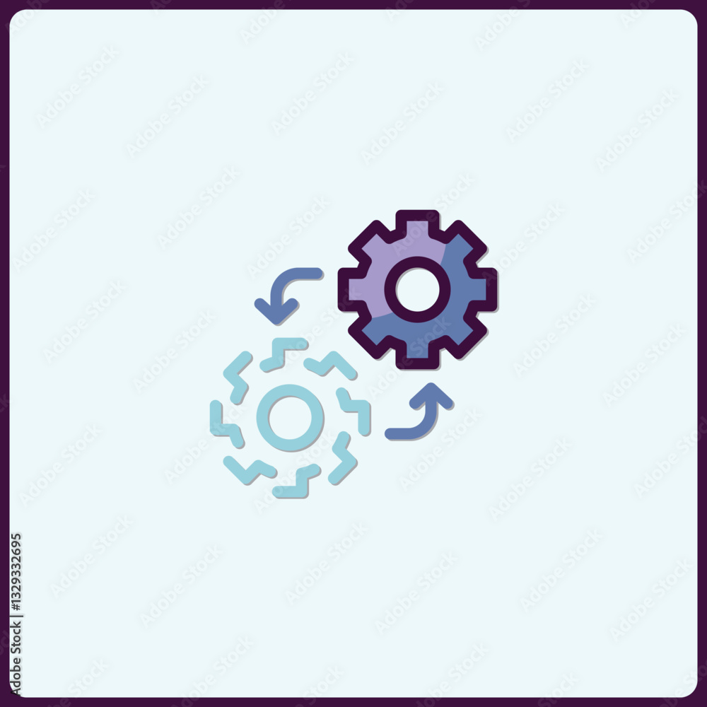 Poster elegant gears with connecting arrows showcasing system optimization icon