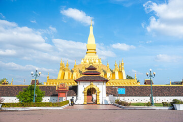 View of Pha That Luang gold Buddhist stupa inVientiane, Laos, Southeast Asia