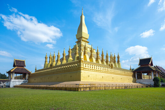 View of Pha That Luang gold Buddhist stupa inVientiane, Laos, Southeast Asia