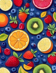 Colorful Array of Fruits in a Vibrant Artistic Illustration. Ai Generated