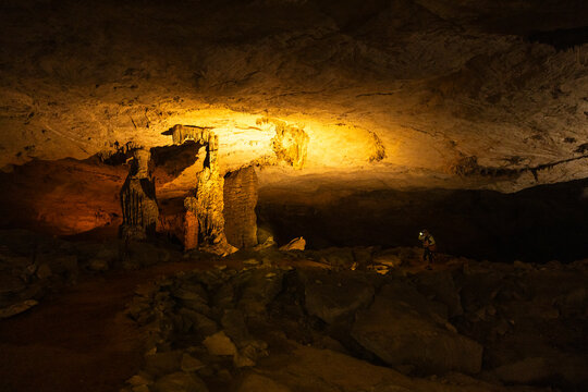 View of Kong Lor cave, longest underground river in the world, Laos, Southeast Asia