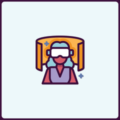 Immersive Virtual Reality Gaming Experience Icon with Futuristic Woman