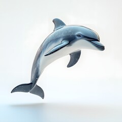 Obraz premium A captivating of a dolphin leaping gracefully in the air against a white backdrop. The dolphin's sleek form and dynamic pose are beautifully captured. Detailed Animal isolated on white background.