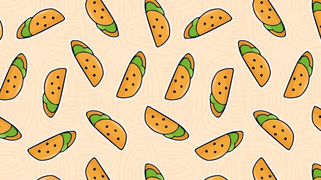 Animation of the pattern with food. Food pattern. Animation for the background. Doodle style of fast food. animation. Fast food videos. meal. Sandwich. burger. pizza. burger. fried chicken.