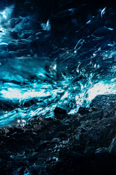 View of beautiful ice cave with majestic glacier and crystal formations, Jokulsarlon, Hofn, Iceland.