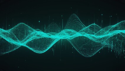 Fototapeta premium Abstract data visualization, turquoise wave pattern on dark background