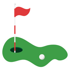 Golf flag and ball on the grass