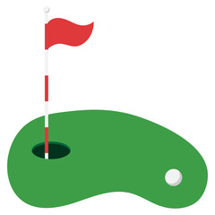 Golf flag and ball on the grass