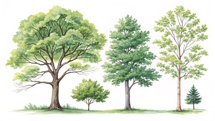 Botanical Tree Collection Watercolor Illustrations of Trees V9