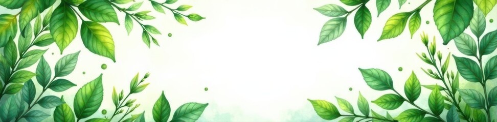 Obraz premium Watercolor botanical herbs & leaves frame Green, lush, hand-painted invitation template , frame, leaf