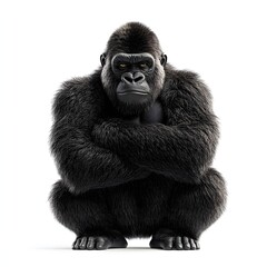 Fototapeta premium A powerful gorilla portrait, showcasing the animal's intense gaze and muscular build in a studio setting. Detailed Animal isolated on white background. Majestic Primate Gorilla