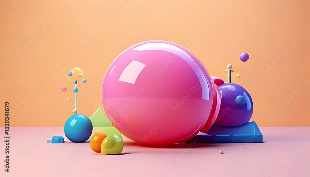 Aufkleber colorful 3d shapes and objects digital studio graphic design vibrant environment close-up view