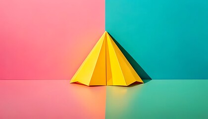 Creative yellow paper plane sculpture studio setting digital art minimalist design close-up view