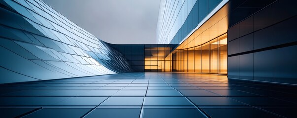 Modern architecture showcases a reflective surface and geometric structure dramatically