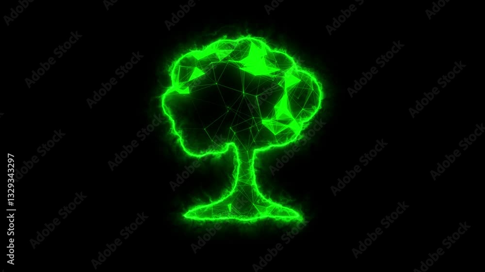 Poster glowing neon tree animation. plexus and neon tree glowing randomly moving animation. technology neon