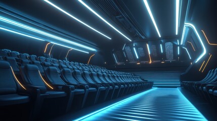 Fototapeta premium Futuristic Cinema: Neon Lights and Sleek Seats