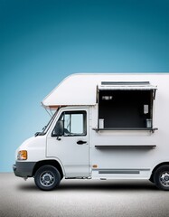 Naklejka premium Generated image White food truck mockup side view on isolated background