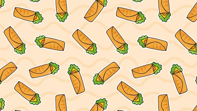 Animation of the pattern with food. Food pattern. Animation for the background. Doodle style of fast food. animation. Fast food videos. meal. Sandwich. burger. pizza. burger. fried chicken.