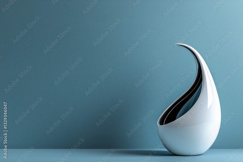 Poster modern minimalist vase with a sleek white and black design against a blue background, creating a sen