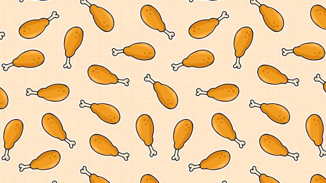 Animation of the pattern with food. Food pattern. Animation for the background. Doodle style of fast food. animation. Fast food videos. meal. Sandwich. burger. pizza. burger. fried chicken.