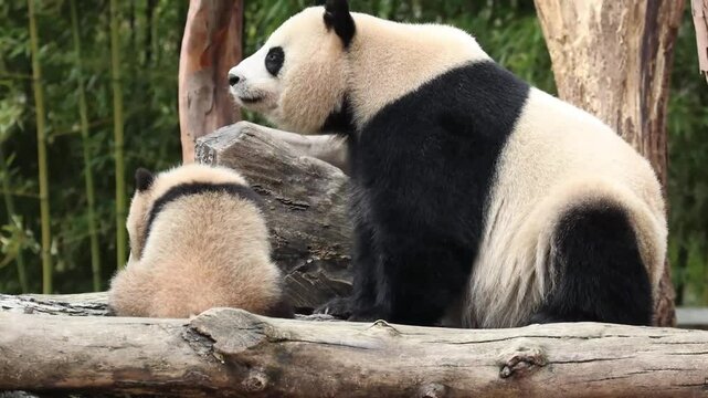 Precious Moment Mother Panda, Xi Dou, and her Baby, Wolong Panda Base, China