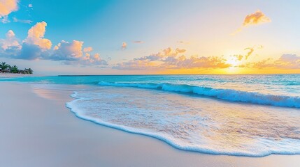 Obraz premium Serene Sunset Over Tropical Beach Paradise