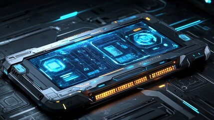 Obraz premium Futuristic tablet with glowing interface.