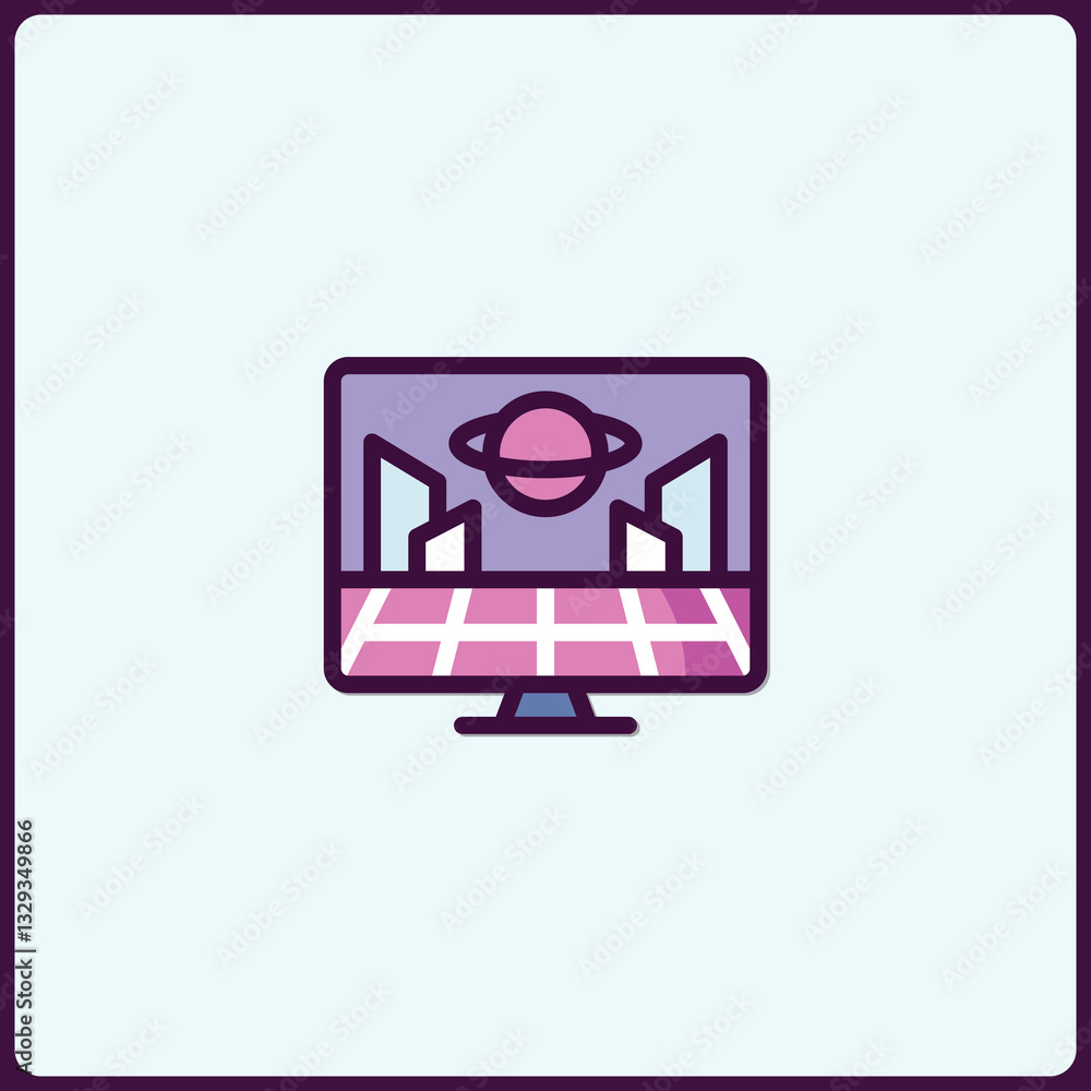 Poster retro sci-fi virtual reality on computer screen vector icon concept