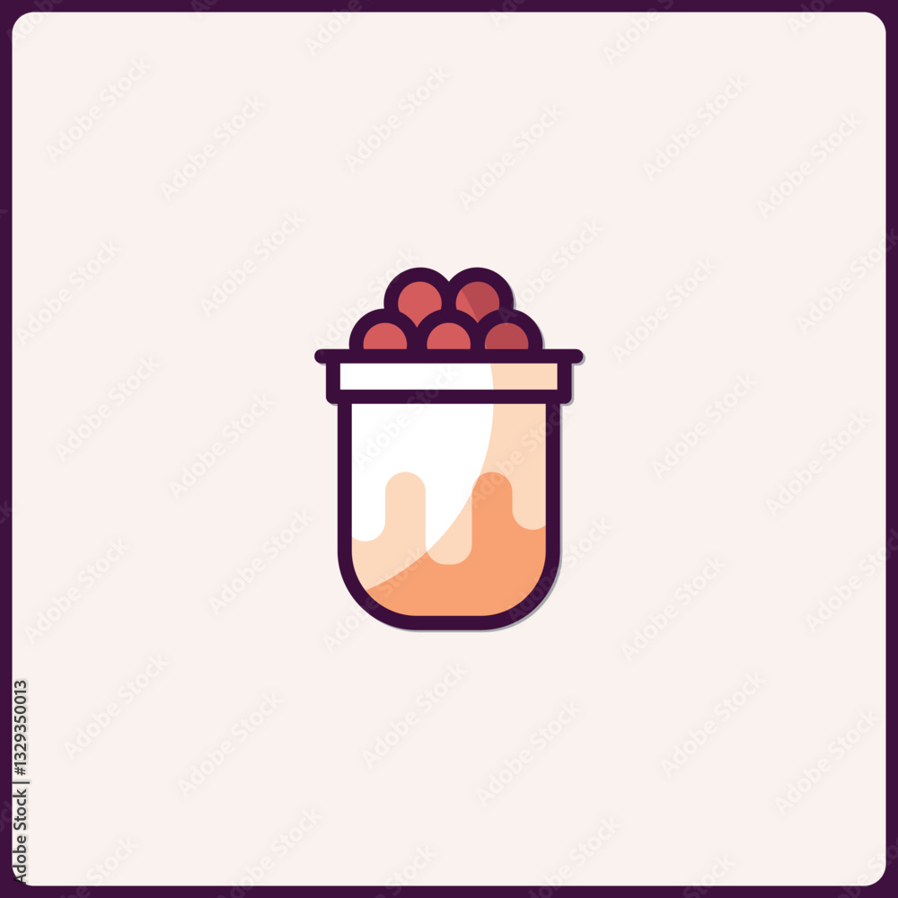 Poster stylized depiction of a container filled with round objects, a minimalist design