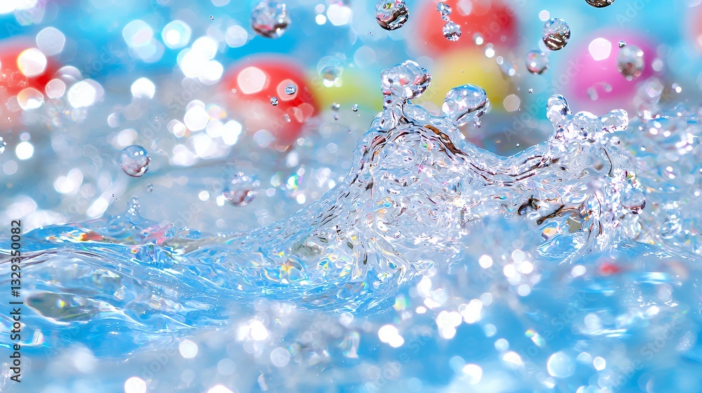 Poster water splashing with bokeh background and colorful elements abstract