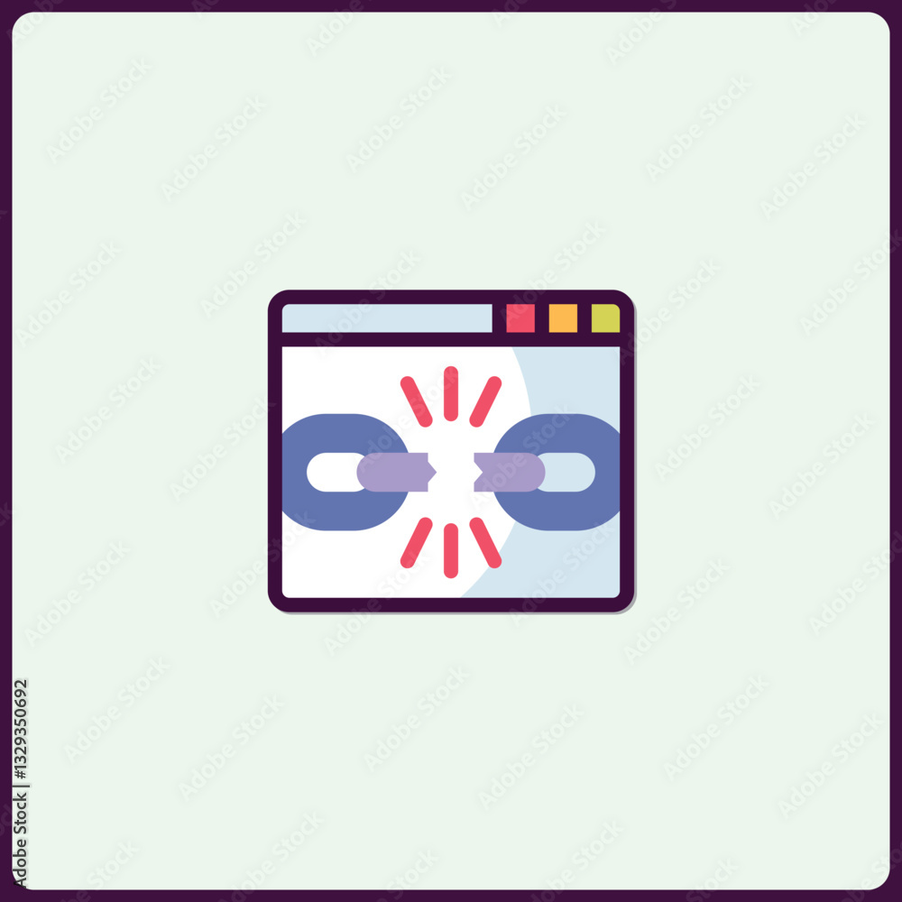Poster broken link icon symbolizes disconnection on a browser interface