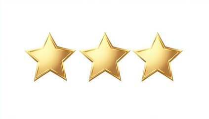 Fototapeta premium Three Golden Stars on a White Background for Ratings or Reviews