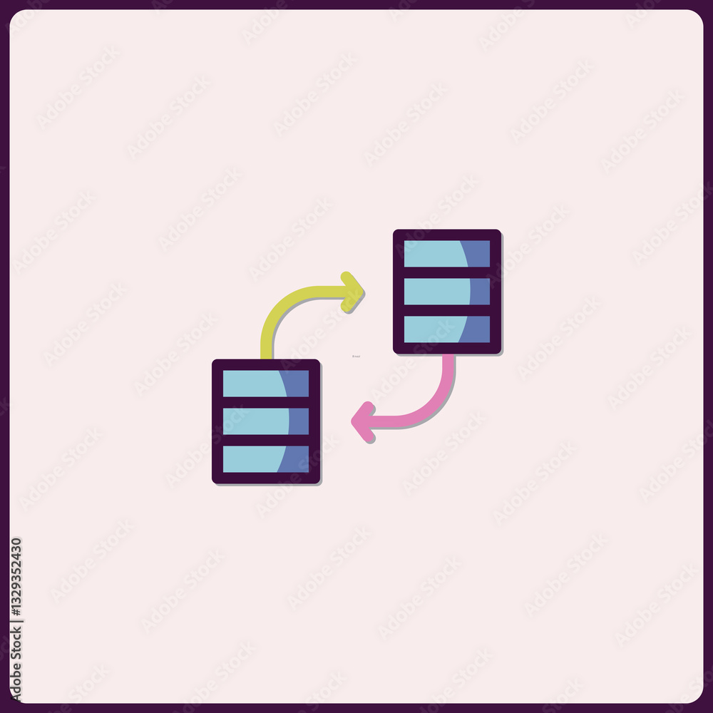 Poster data synchronization illustration showing bidirectional data flow and integration