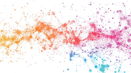The image presents a high-resolution abstract composition featuring numerous colorful splashes and splatters against a white background.  The splashes vary in size and density, creating a dynamic