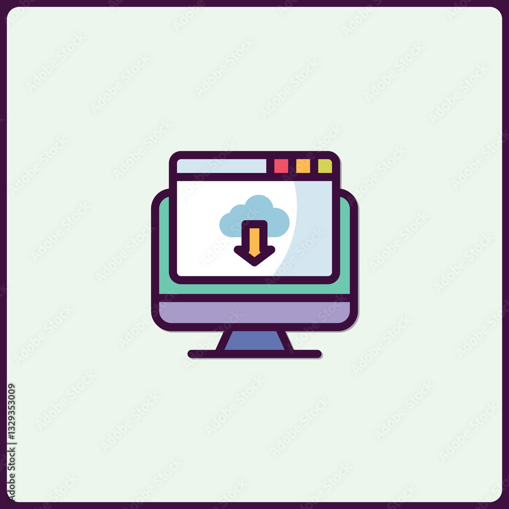 Poster stylized representation of cloud computing on a desktop computer screen