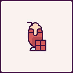 Minimalist chocolate milkshake icon with outline and flat design elements