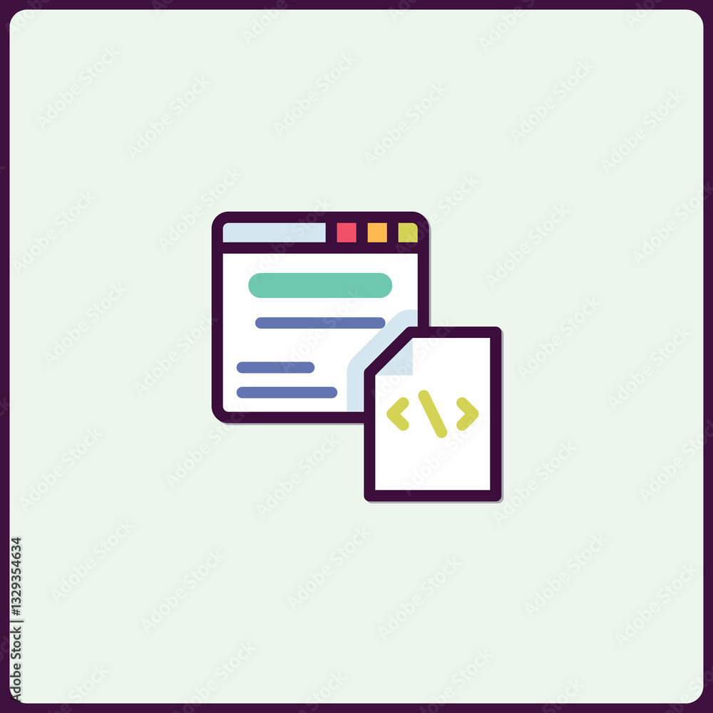 Poster minimalist web development code icon for digital platform and application