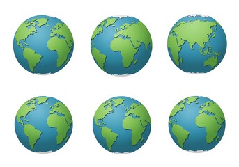 Six Rotating Views of a 3D Earth Globe Model: A Colorful Illustration of Our Planet